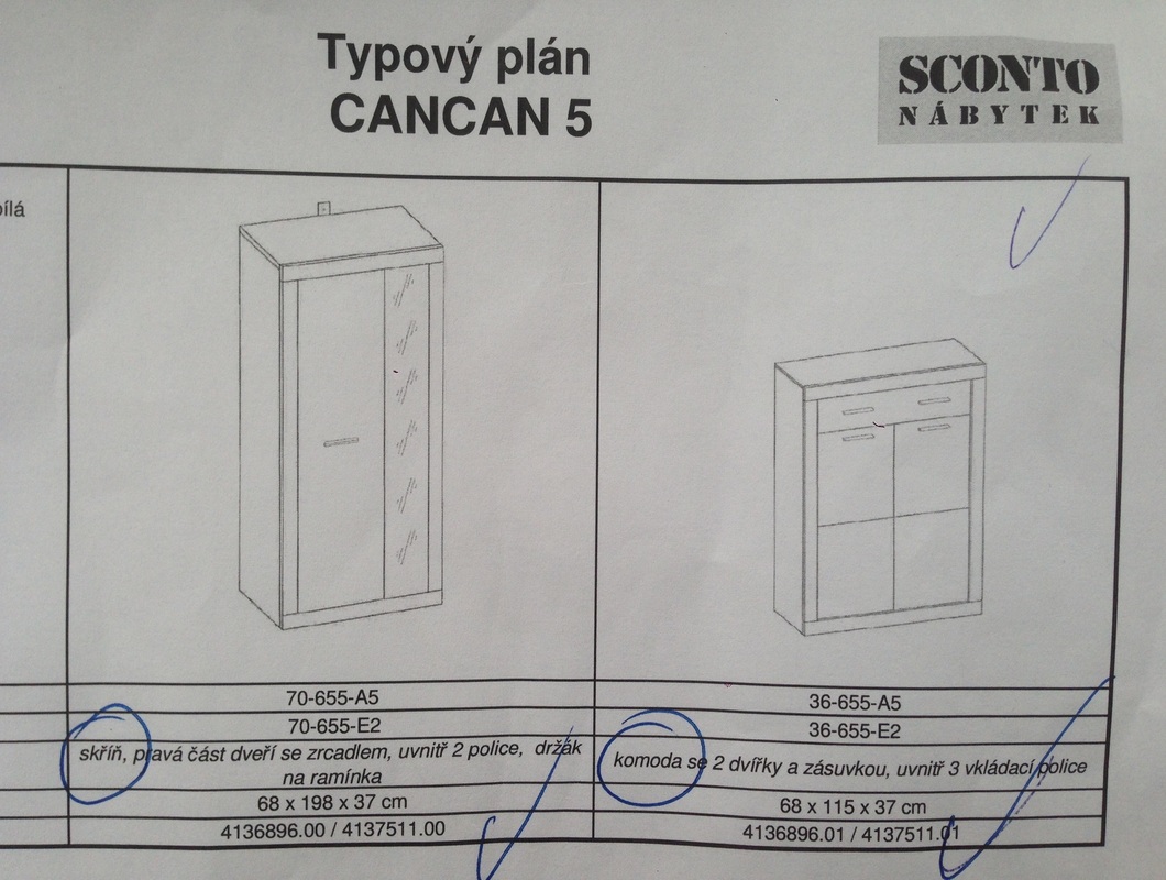 sestavení skříně a komody včetně uchycení ke stěně, nahrazení prahu dveří dlažbou (dlažbu mám)
