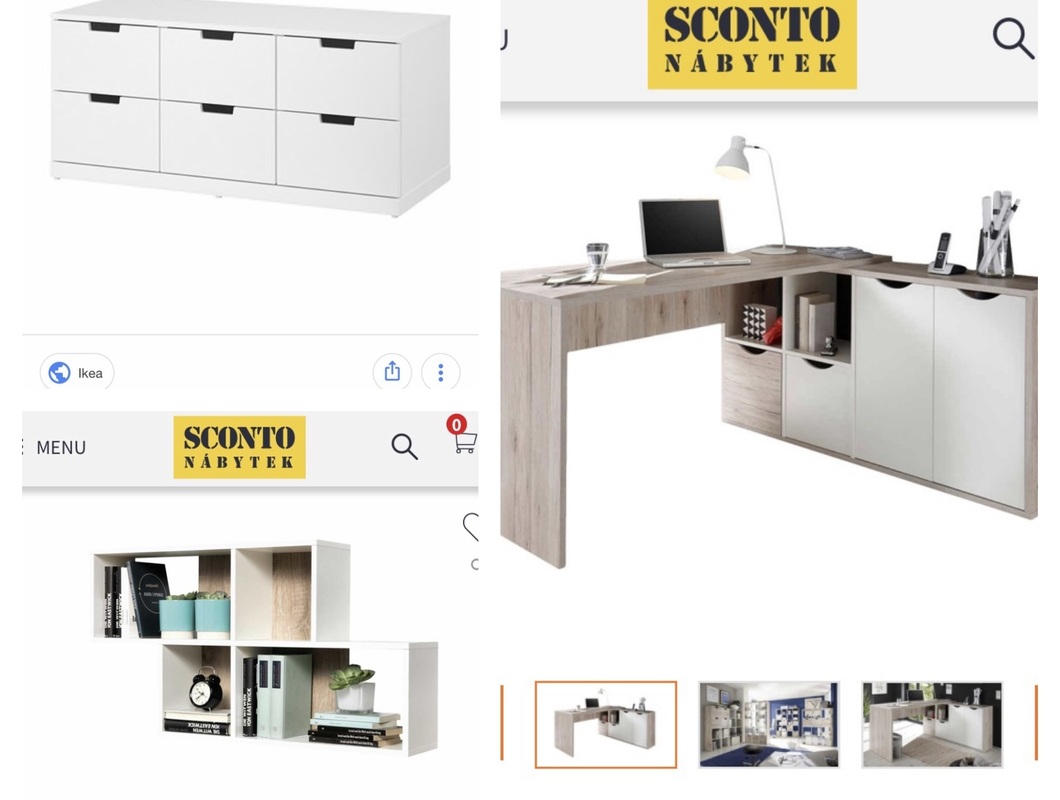 Sestavit pracovni stul, komodu a policky, ktere pak nasledne navrtat