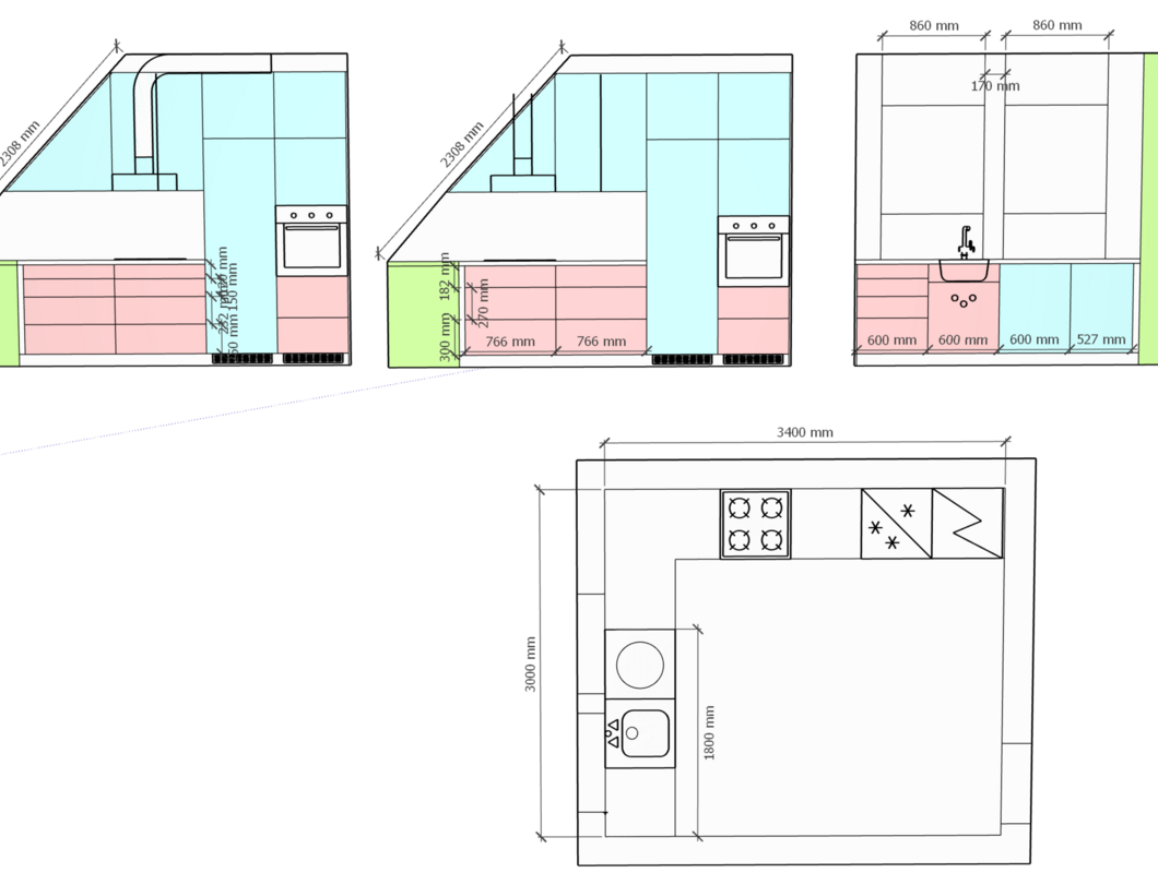 Kuchyně do podkrovního bytu
